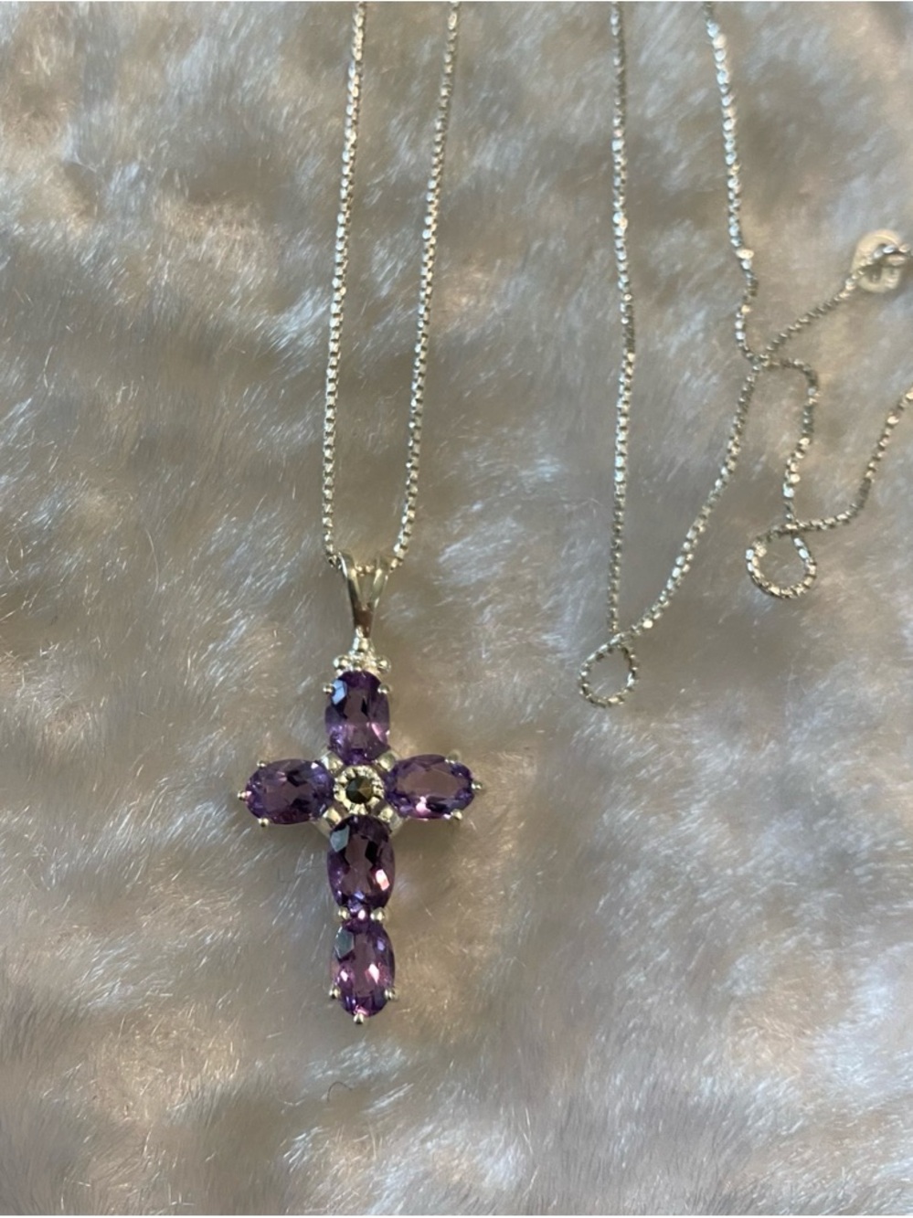 🍀925 Sterling Silver Amethyst Cross Pendant Necklace